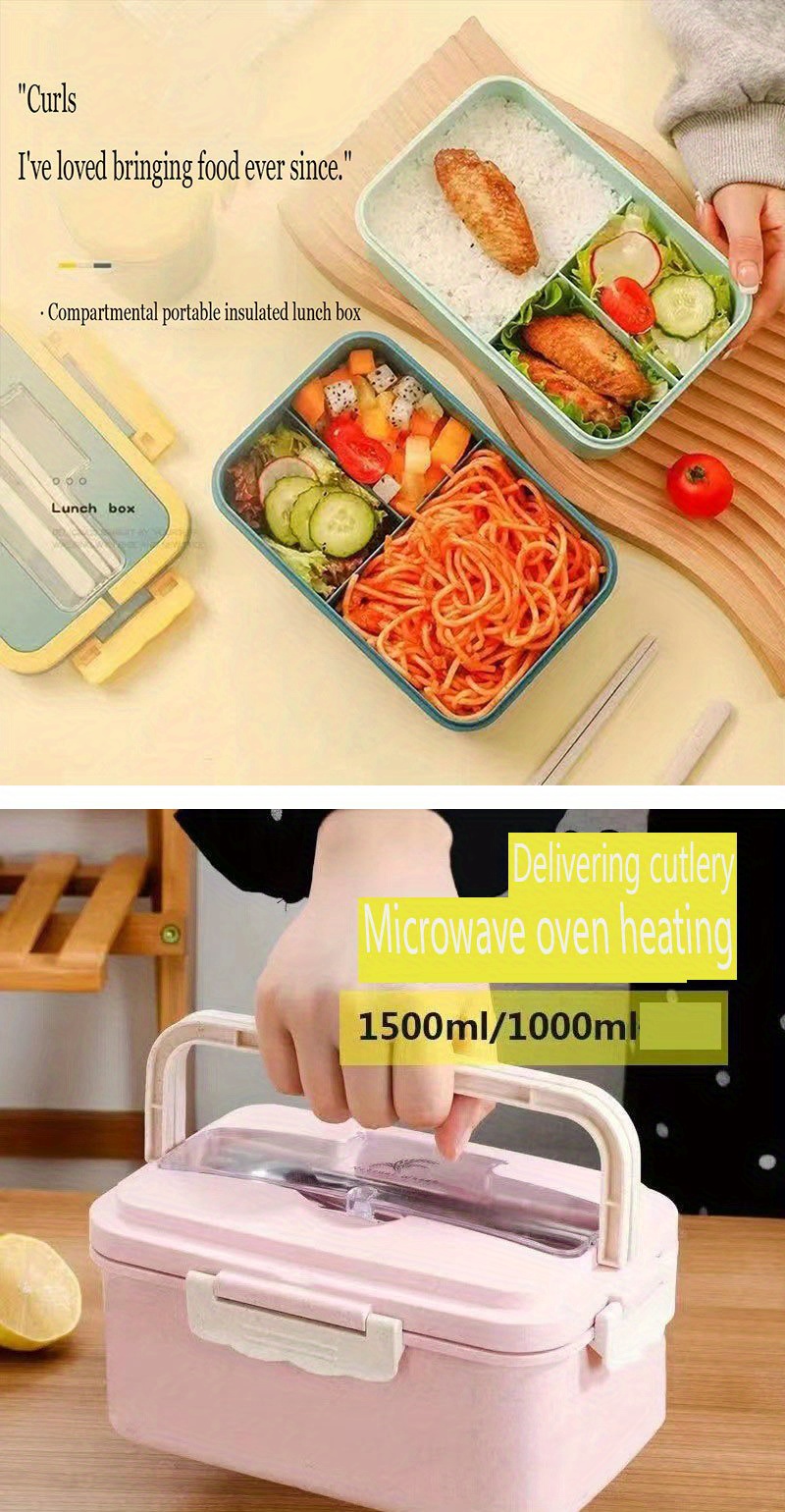 Wheat Straw Microwavable Lunch Box with Plastic Utensils 1000ml Yellow