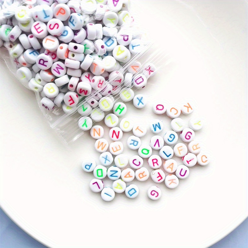 White Cube Letter Beads Acrylic Alphabet Beads with Colorful Letters