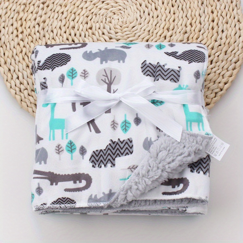 1pc Double-layer Lamb Velvet Baby Blanket | Cartoon Print, , And Grey, Jenneybaby
