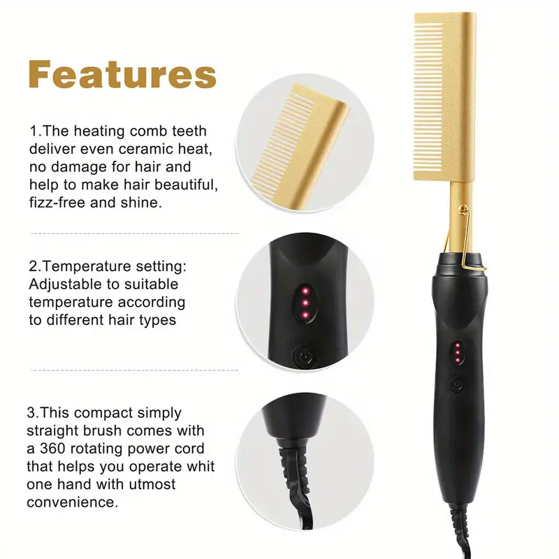 2 in 1 electric hot comb 450 f high heat hair straightener comb ceramic pressing comb with anti scald case dual voltage and 60 min auto shut off details 1