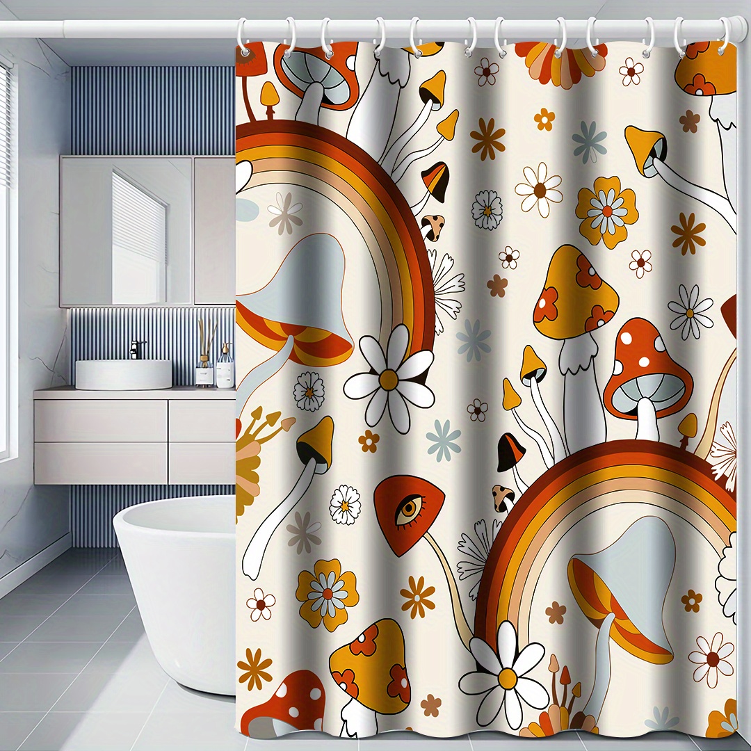 Mushroom Shower Curtain With 12 Hooks Waterproof Durable - Temu