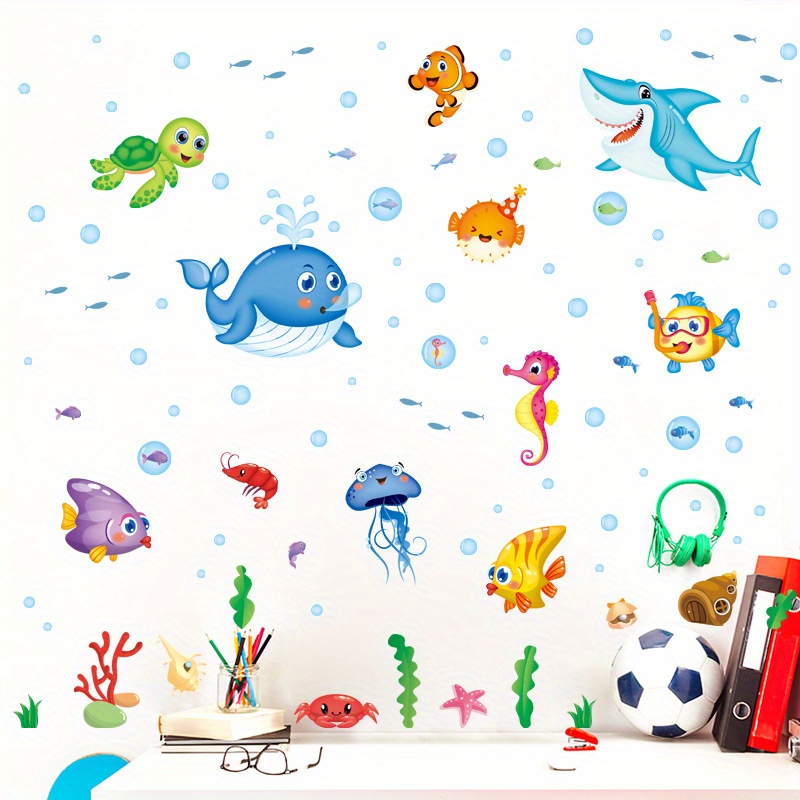 Cartoon Underwater World Wall Stickers Kids Children's Room - Temu ...