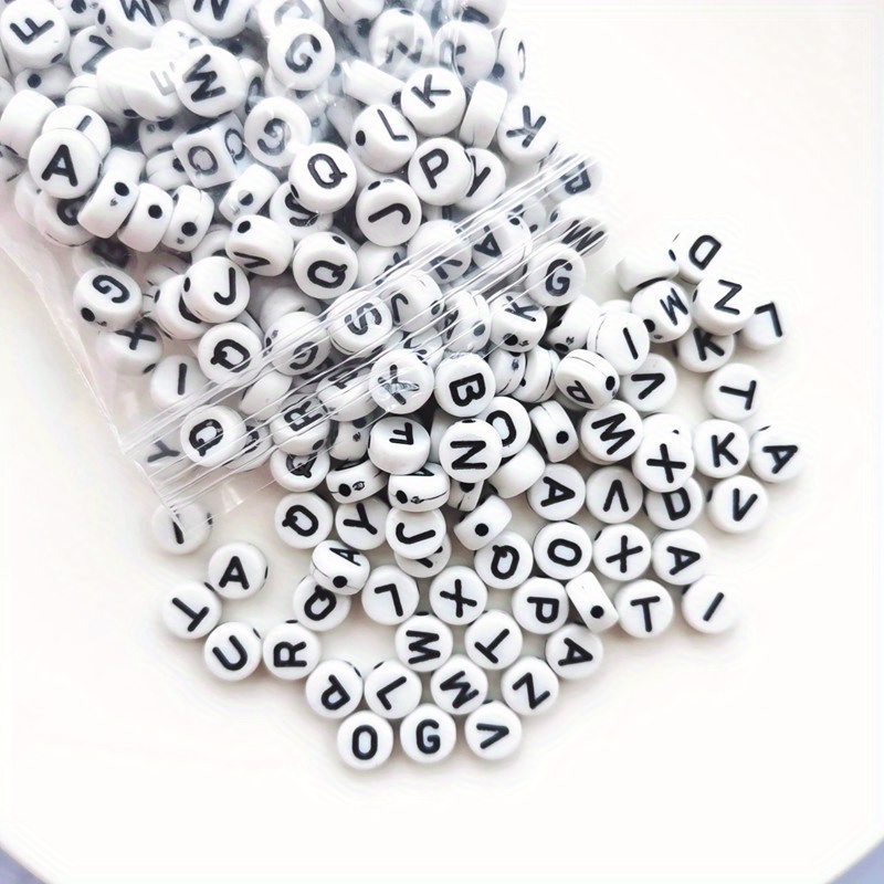 White Plastic Alphabet Beads With Black Letters