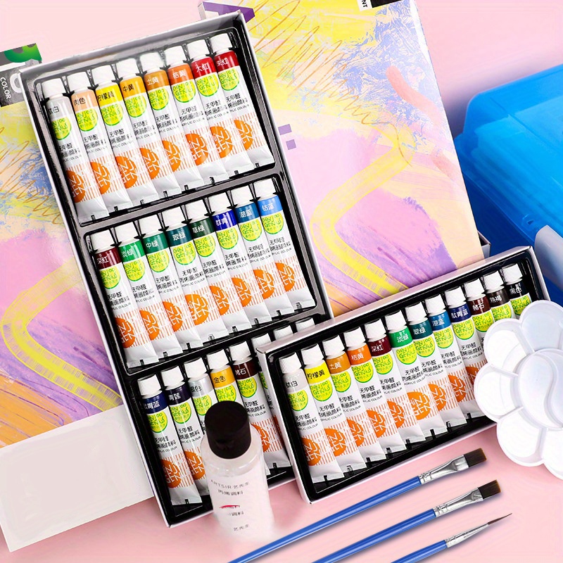 Acrylic Paint Set With 6 Brushes 24 Colors Art Craft - Temu