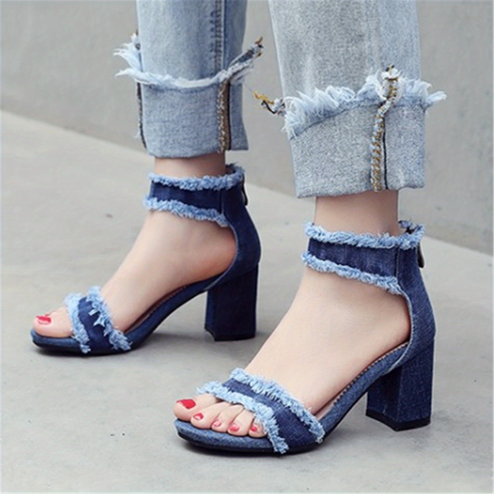 Denim ankle hotsell strap sandals