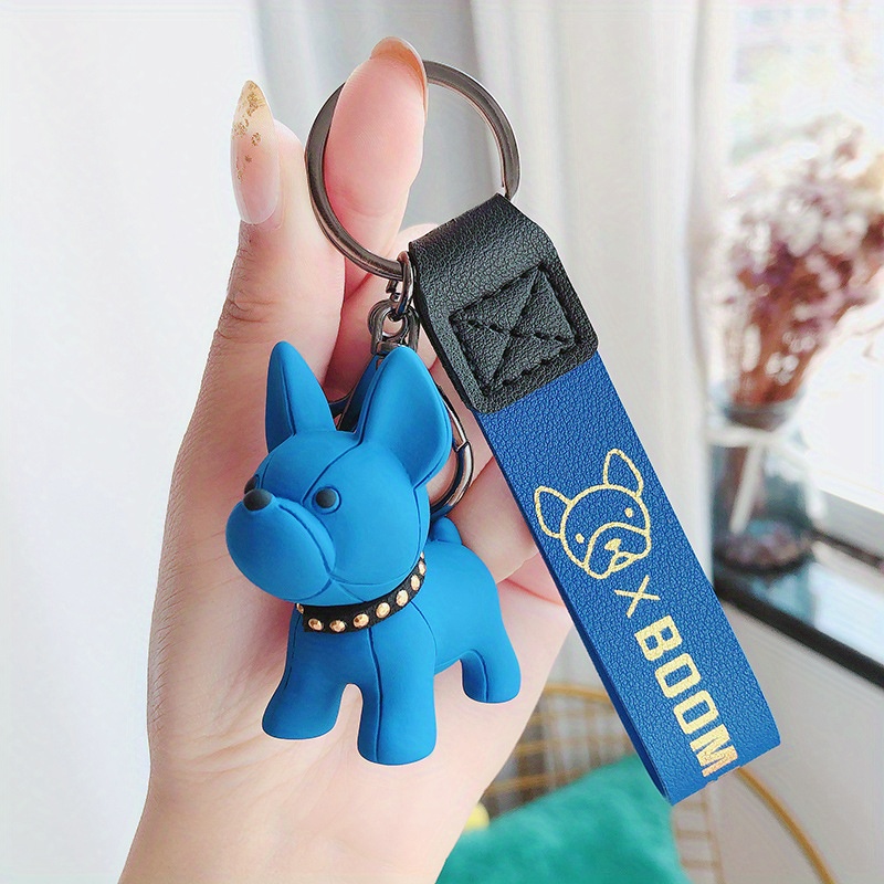 Men's Car Punk French Bulldog Keychain PU Leather Dog Keychains