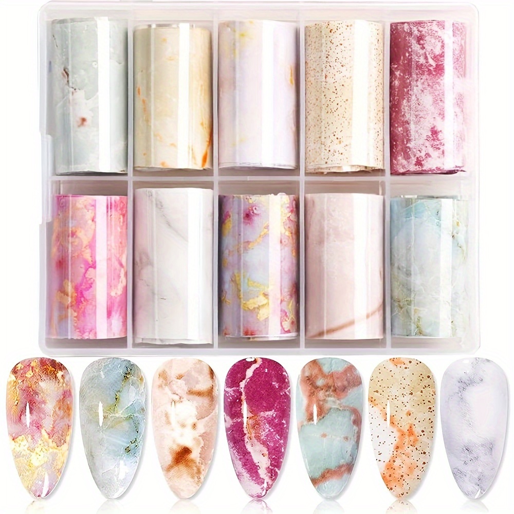

10 Rolls Of Marble Nail Foils - Holographic Starry Sky Marble Design - Perfect Nail Art Transfer Stickers For Women & Girls!