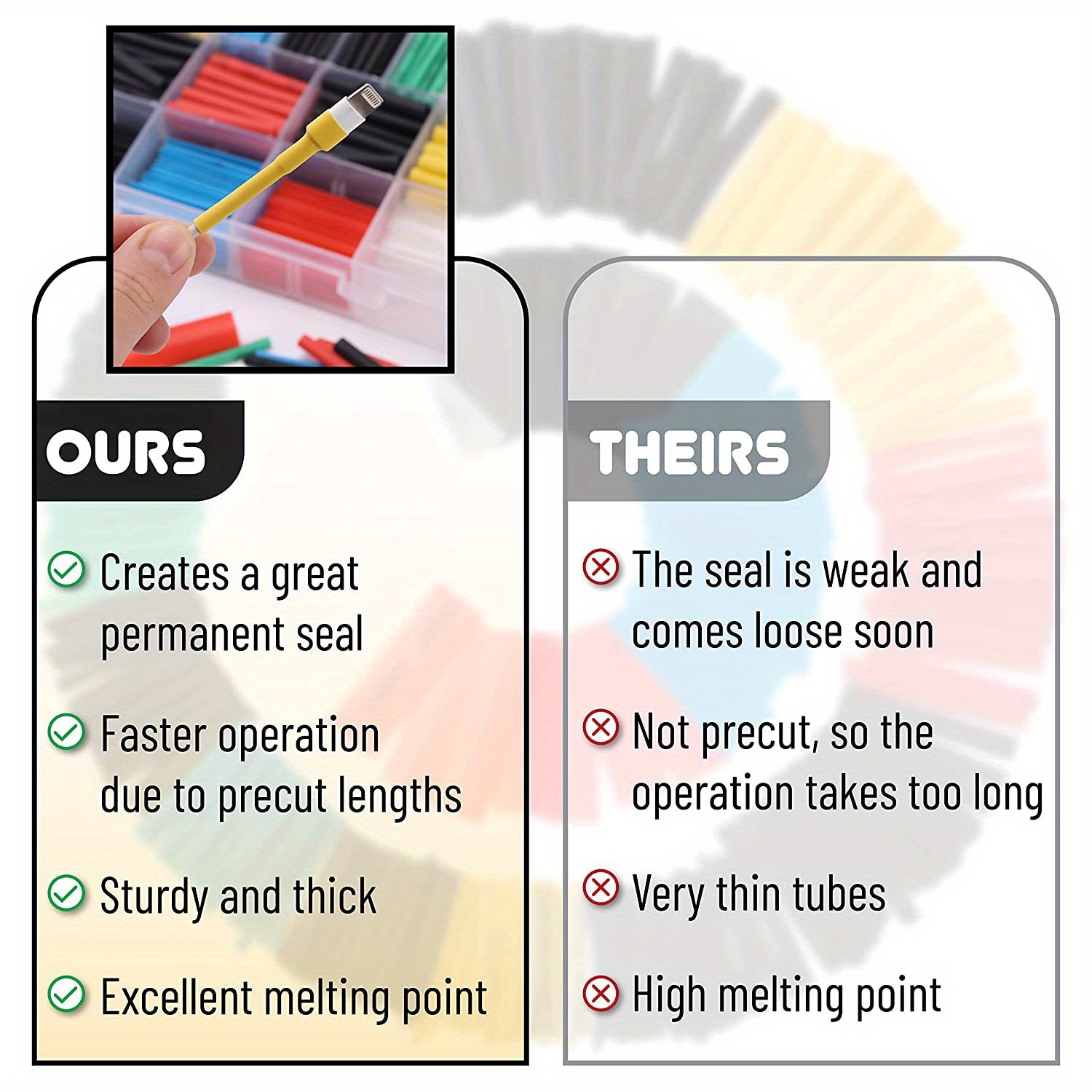 Vinabo Schrumpfschlauch Set 900 Teile - 12 Größen Schwarz | 2:1 Schrumpfverhältnis Für Perfekte Kabelisolierung