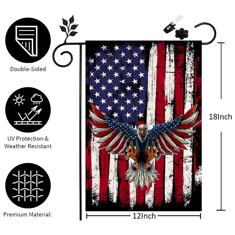 1pc 4th of july patriotic usa  garden flag vertical double sided printing flag for outside yard garden balcony independence day party decoration no flagpole 12 18 inch details 5
