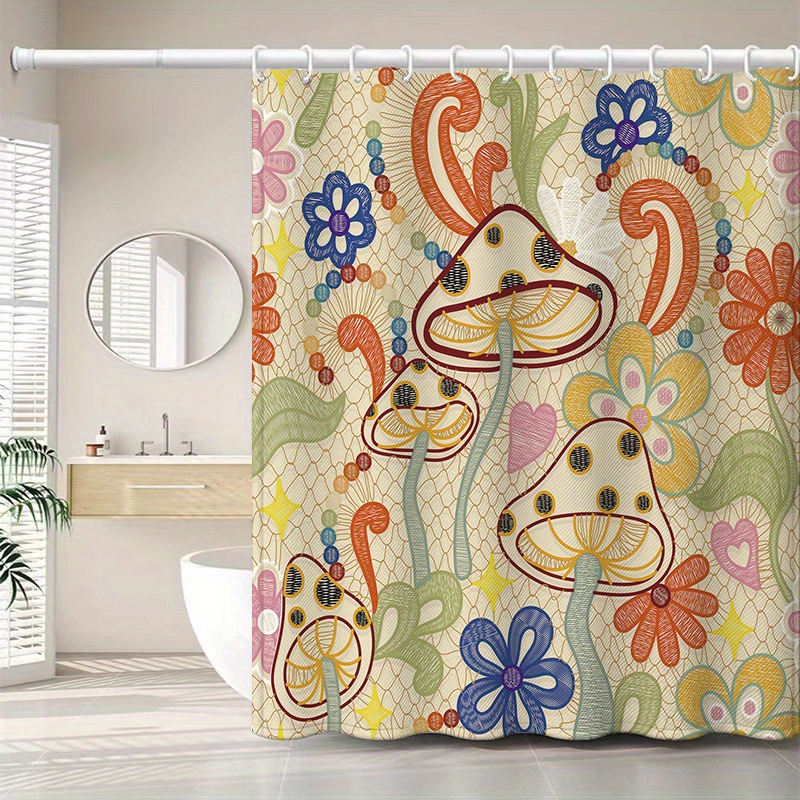 Mushroom Print Waterproof Shower Curtain