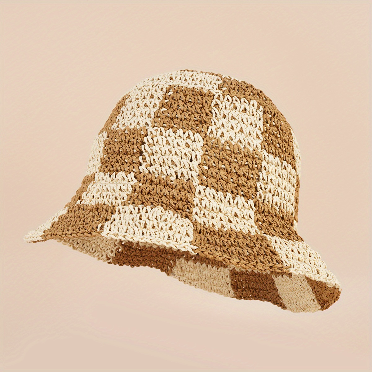 Checkered Straw Bucket Hat