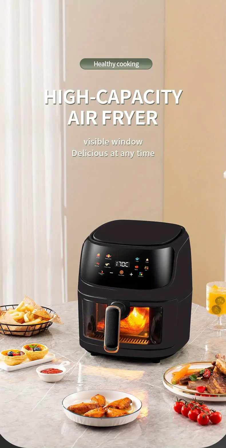 air fryer large colorful touch screen electric fryer 6l capacity working time and temperature adjustable multifunctional convenient air fryer for home details 0