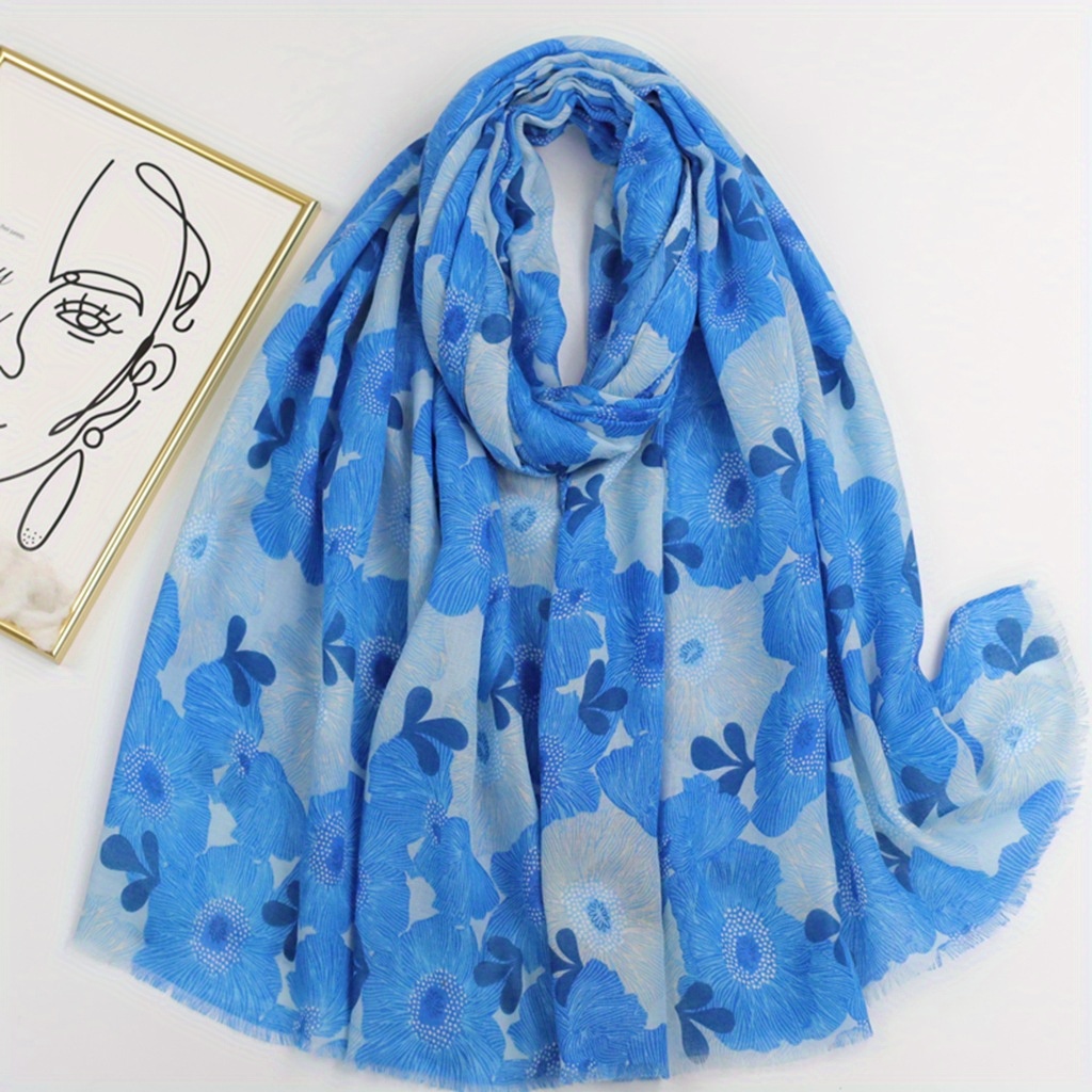 Boho Flower Print Scarf Warm Shawl Women Sunscreen Headwrap