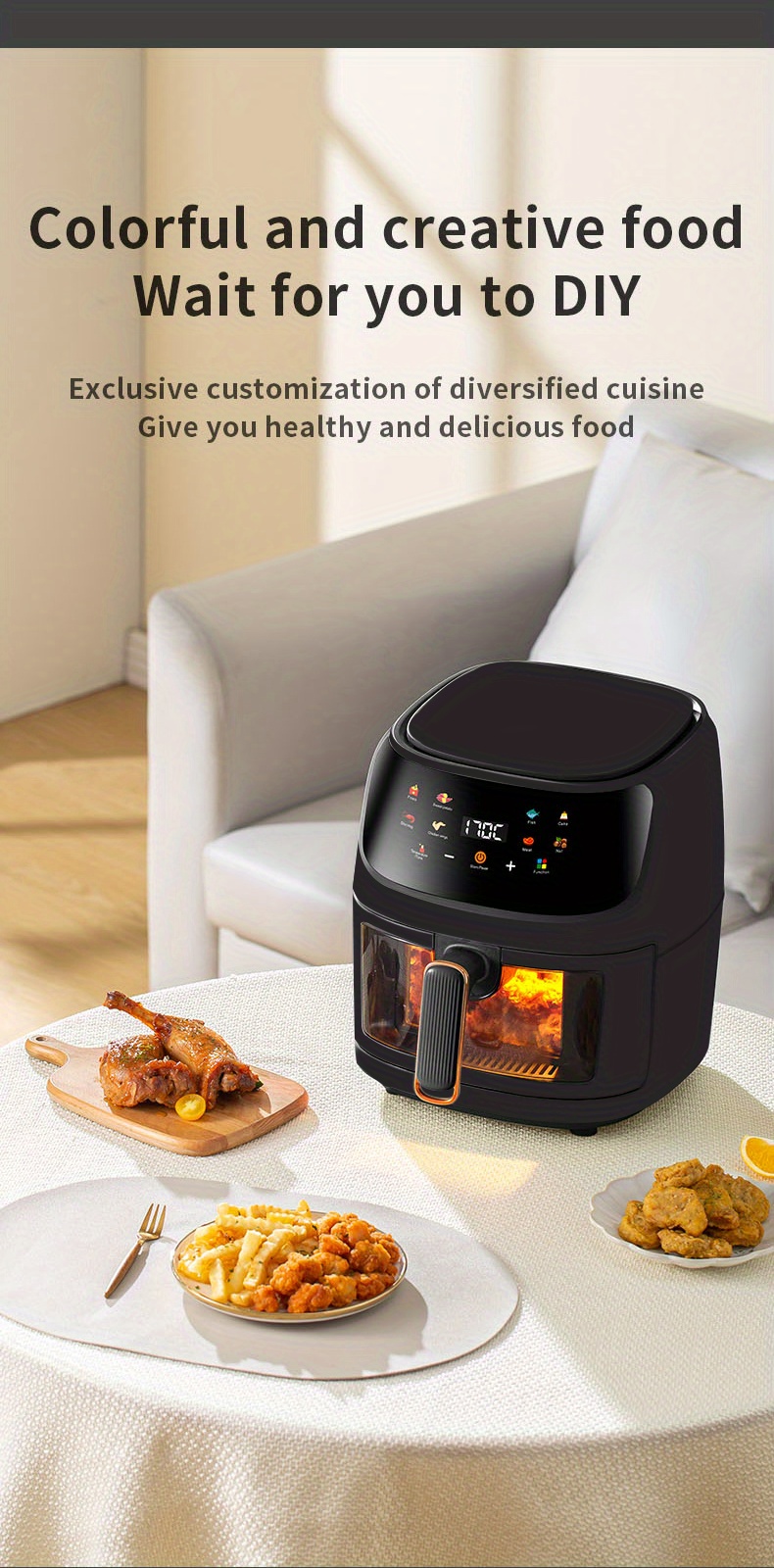large colorful touch screen air fryer 6l capacity adjustable time and temperature multi functional and convenient for home use details 9