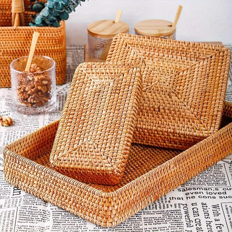 Hand woven Storage Basket Rattan Storage Tray Wicker Basket Temu