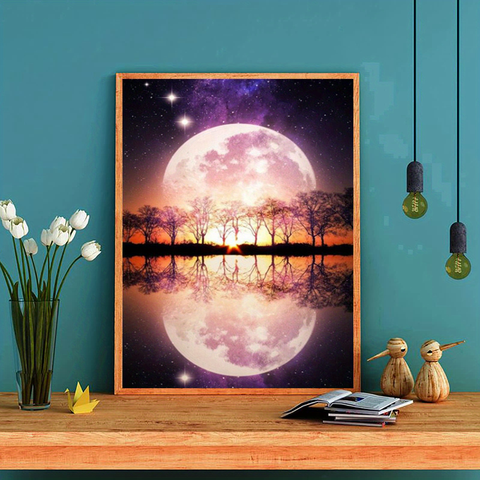 5d Diy Rhinestones Painting Seaside Moon Full Rhinestones - Temu