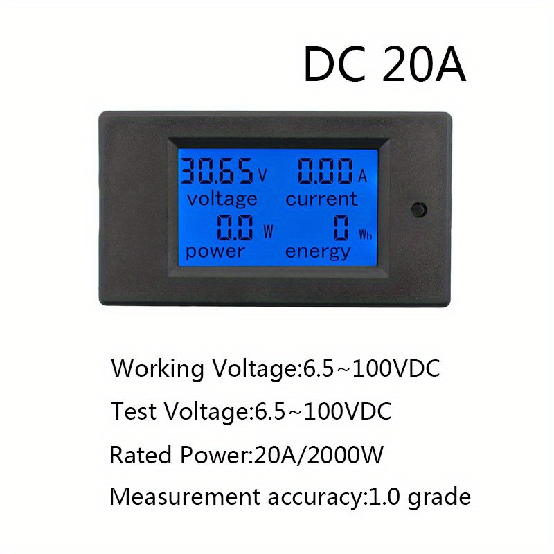 Voltmètre Ampèremètre 12V DC 6.5-100V 20A - Tensionmètre Wattmètre