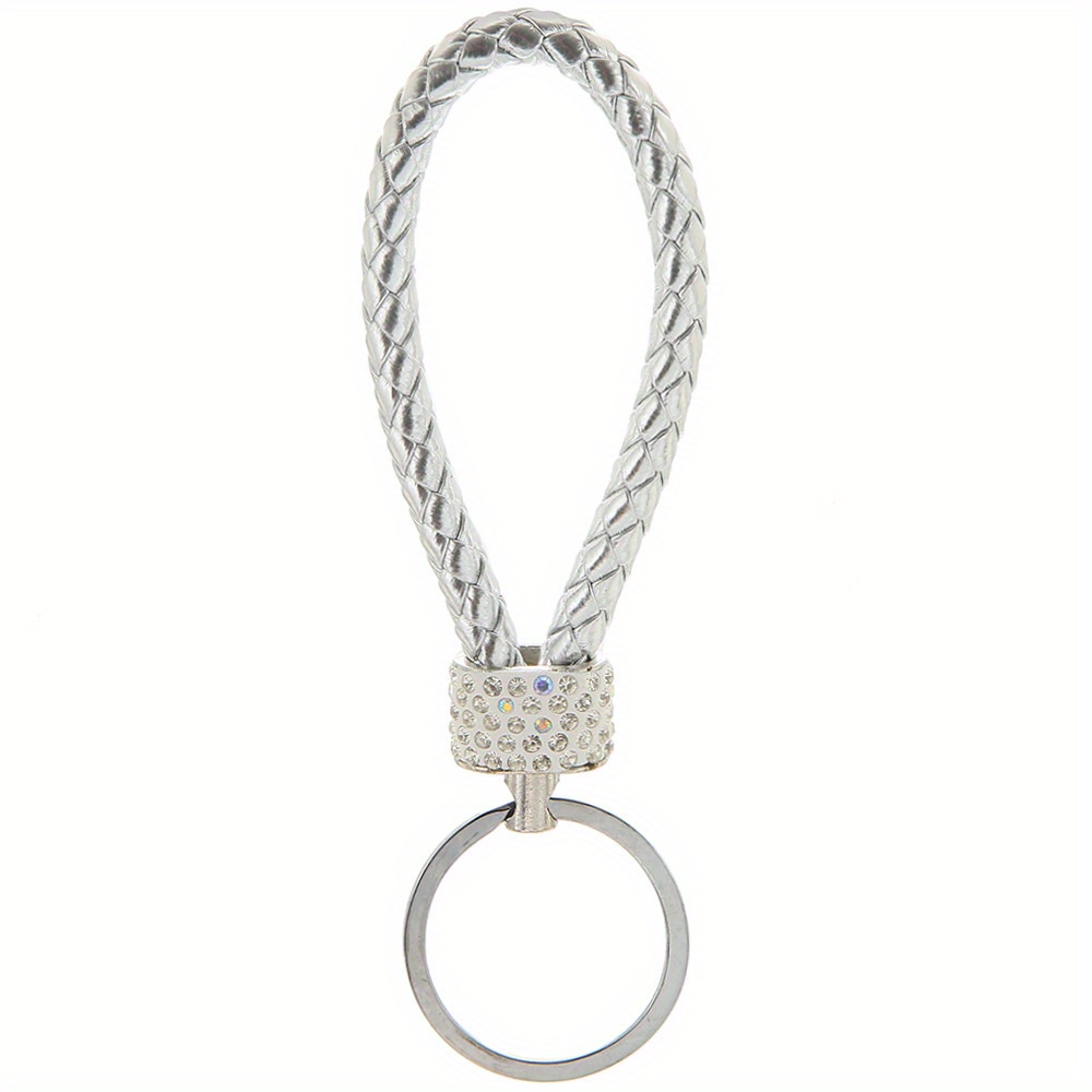 QBUC Bling - Llavero de cuero genuino para mujer, accesorios con diamantes  de imitación brillantes, giratorio de 360 grados, anillo en D antipérdida