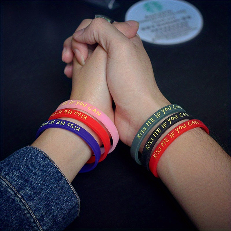 1pc Positive Words Silicone Wristbands with Text Message, Solid Color Rubber Bracelets Rubber Band Bracelets Party Favors,Temu