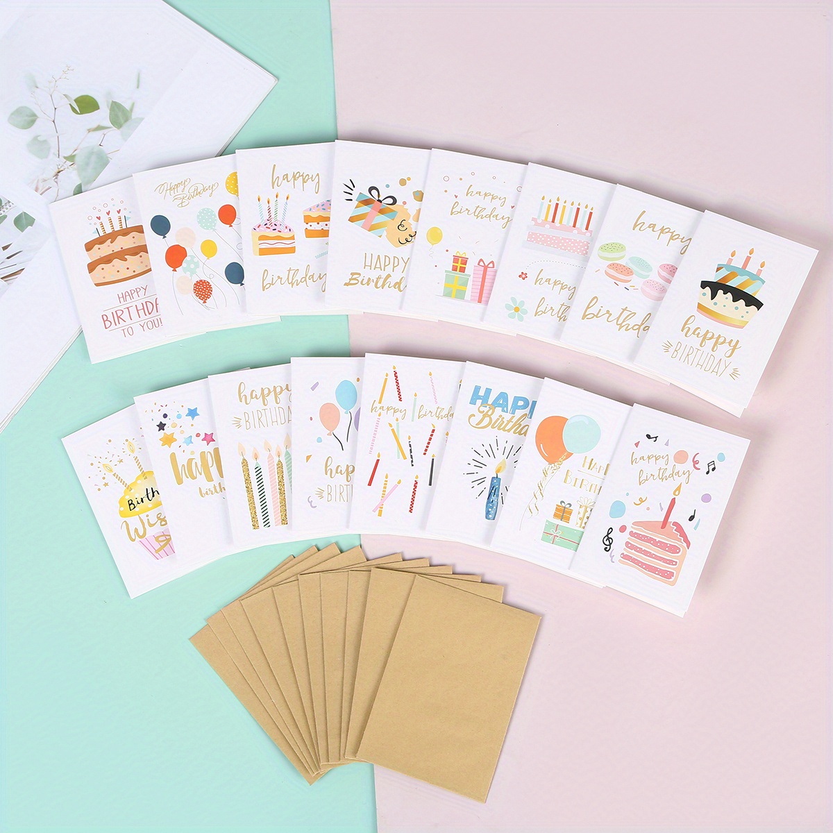 16pcs, Birthday Party Cards With 16 Envelopes, Creative Small Gift, Holiday Accessory, Birthday Party Supplies, Birthday Gift, Art Craft Ornament Gift, Home Decor, Party Decorations Supplies
