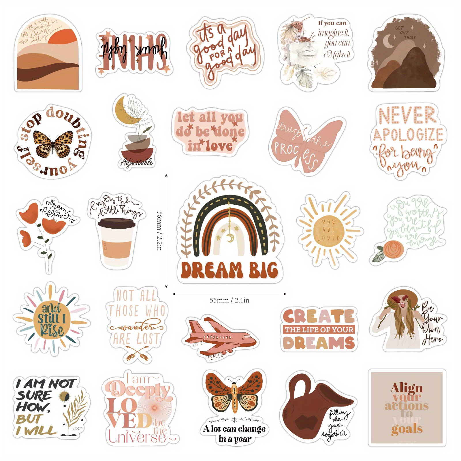 Boho Aesthetic Inspirational Stickers Motivational Quote - Temu