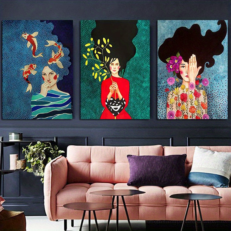 ASDSGH Tableaux, Posters et Arts Décoratifs Bohème Fille Peinture Murale  Moderne Chambre Decoration Murale Art Peinture À l'huile sur Toile Figure  Tableau Decoration À La Maison 50x70cm x1 sans Cadre : 