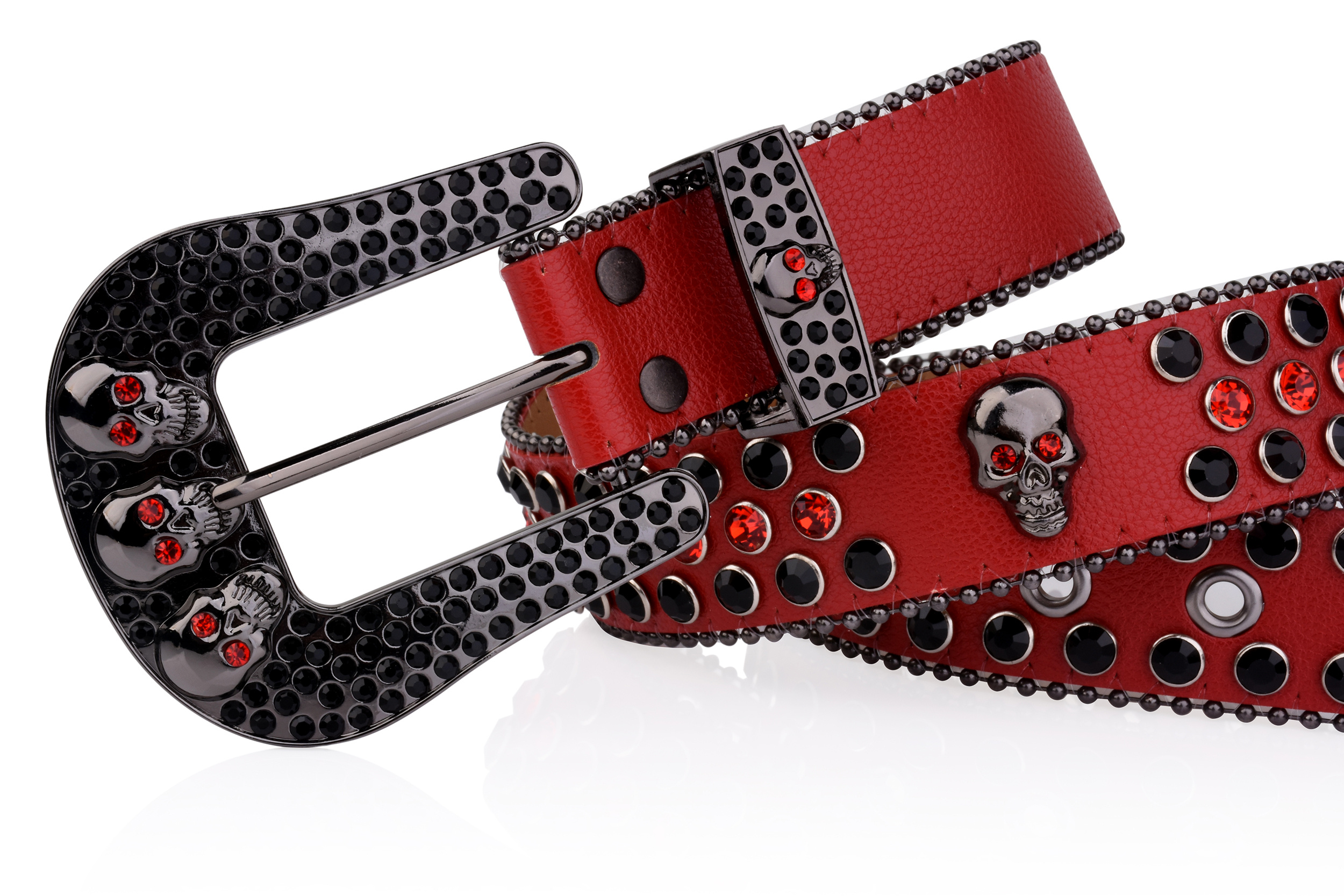 Y2k Skull Rivet Belt Rhinestone Decor Pu Belt Hip Hop Jeans - Temu