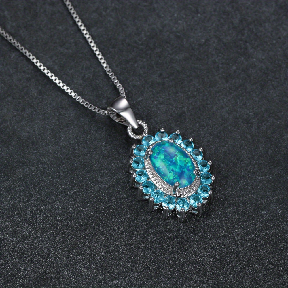 Delicate Oval Shape Opal Sunflower Pendant Necklace Elegant Temu