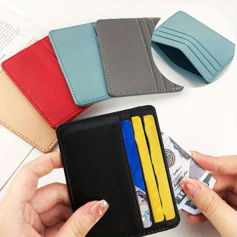 1pc Slim ID Card Holder for Women - Multi-Slot Compact Wallet with Cash Pocket, Candy Colors (Red/Blue/Grey/Beige/Black), Stylish & Functional Card Organizer for Everyday Use, Cute Card Wallet