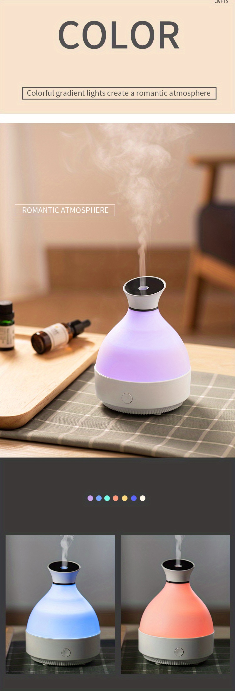 1pc 7 colors upgraded essential oil diffuser with cool mist humidifier and auto off perfect for aromatherapy and home office use details 4