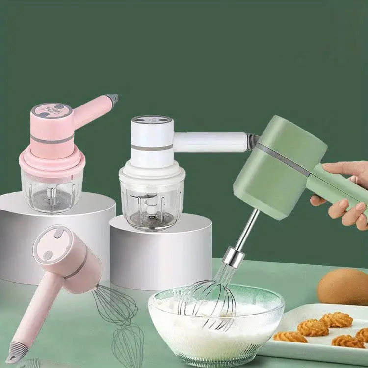 wireless electric egg beater household mini cream automatic transceiver handheld charging mixer for cake baking garlic cutter food cooking machine for sauce chopping 250ml cup 3 leaf blade 3 gear power details 1