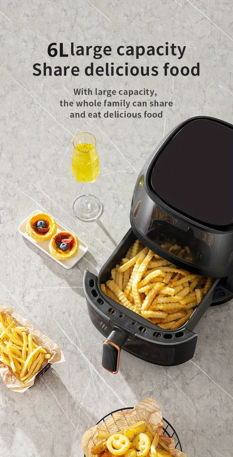 air fryer large colorful touch screen electric fryer 6l capacity working time and temperature adjustable multifunctional convenient air fryer for home details 9