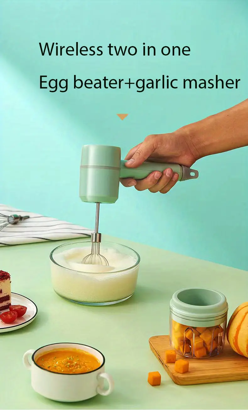 wireless electric egg beater household mini cream automatic transceiver handheld charging mixer for cake baking garlic cutter food cooking machine for sauce chopping 250ml cup 3 leaf blade 3 gear power details 4