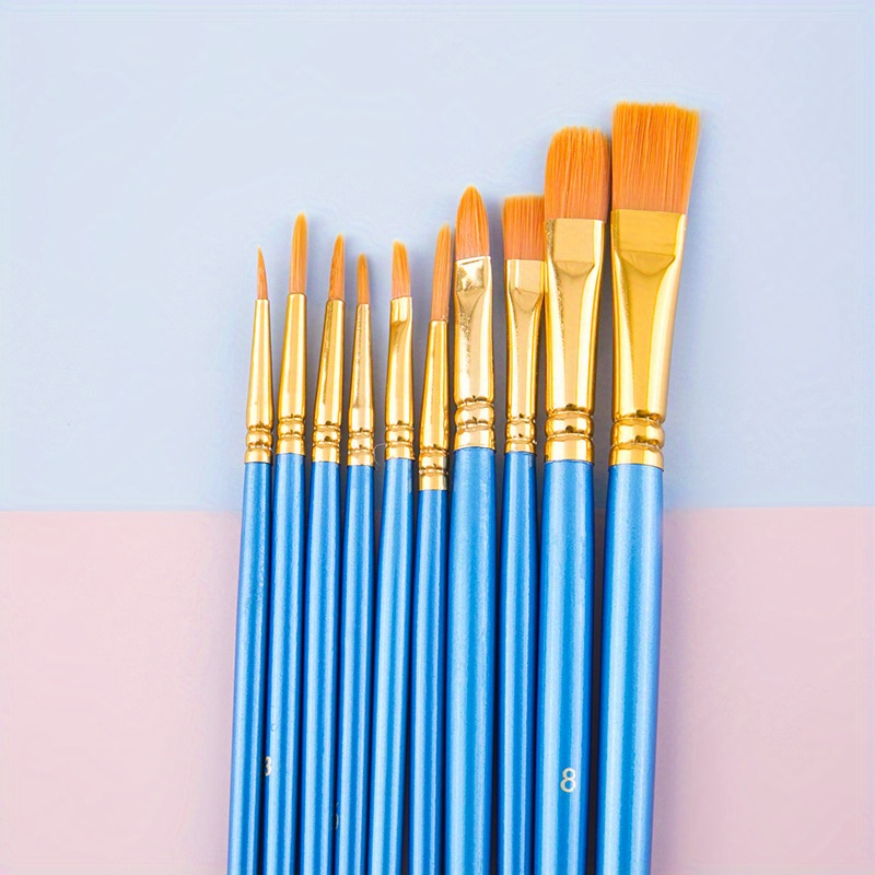 10pcs/set Bead Blue Watercolor Paint Brush Kit, Nylon Hair, Oil