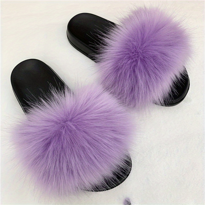 Women s Fur Decor Slippers Lightweight Round Open Toe Slip Temu