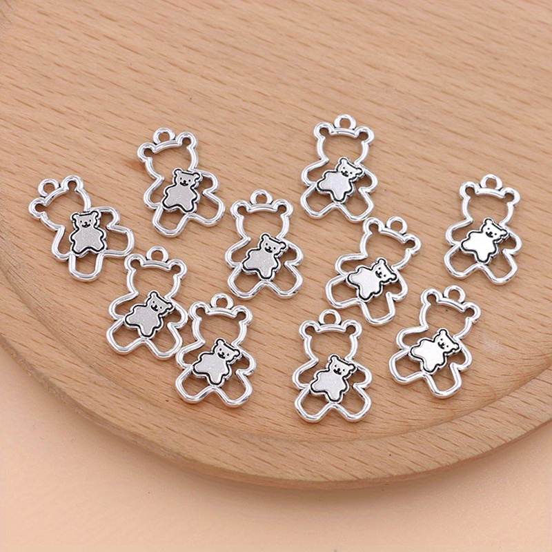 10pcs Silvery Mom Bear Charm Pendant For Jewelry Making Bracelet Necklace