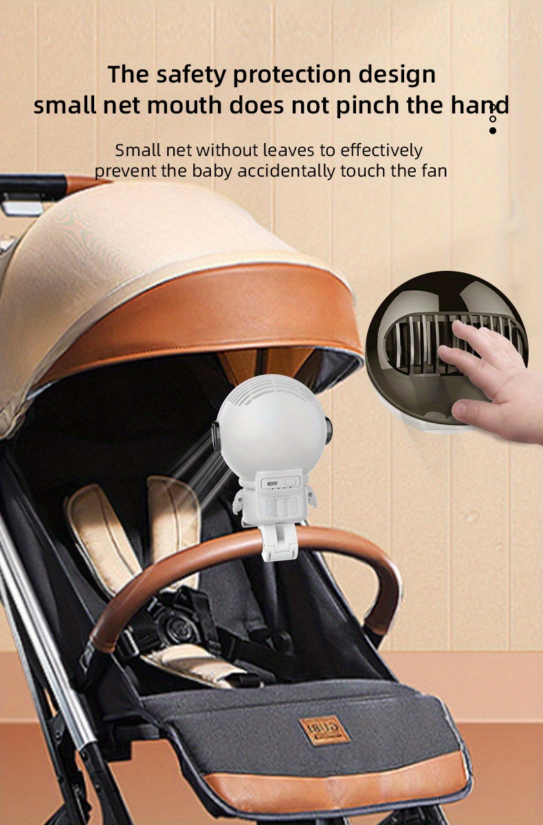 stroller fan astronaut usb charging student dormitory mute high wind portable multifunctional desktop small fan wireless bladeless fan anti hand pinch four wind speed angle adjustment low noise 4000ma large capacity and long battery life details 8