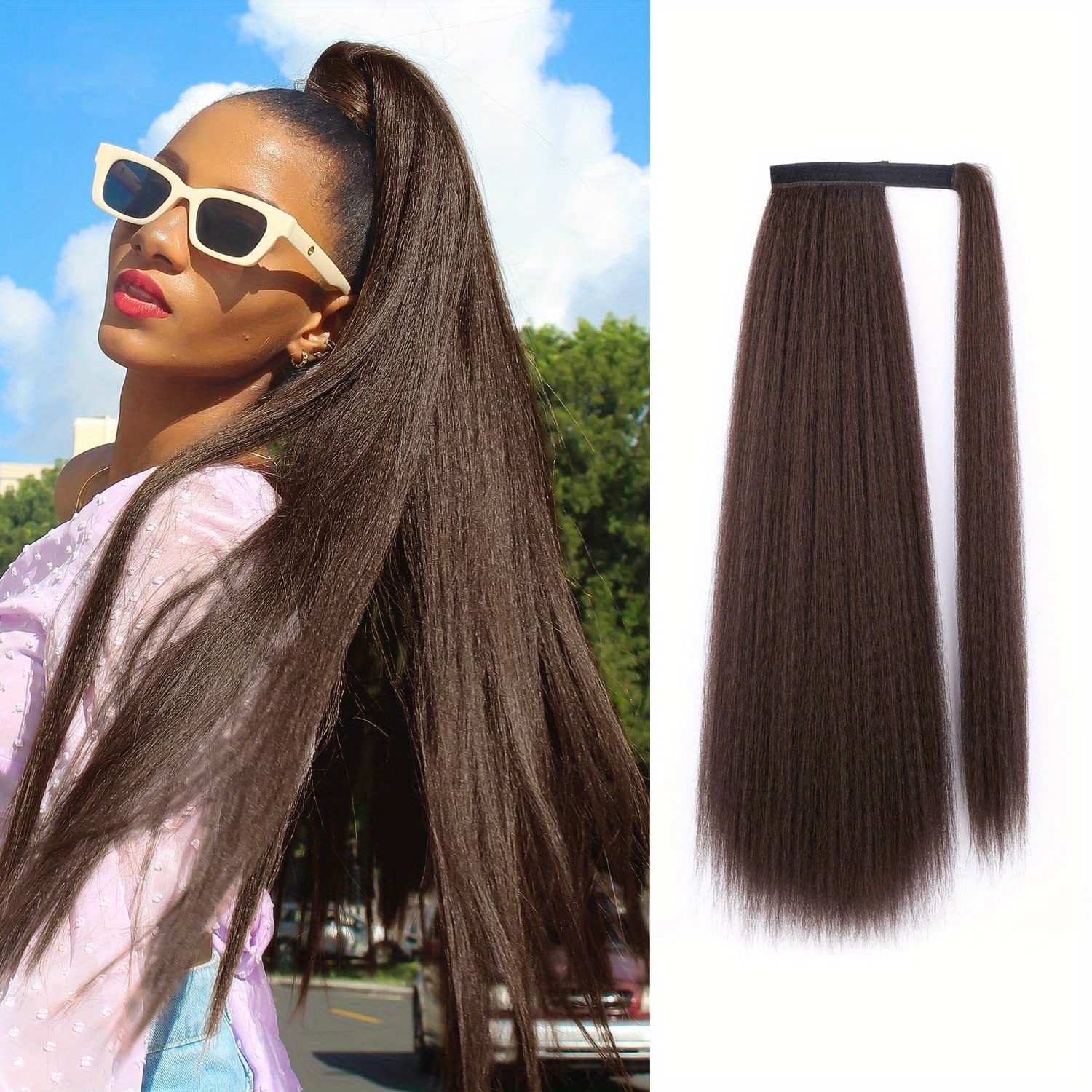 Dark Brown Kinky Straight Clip In Hair Extensions Brown - Temu