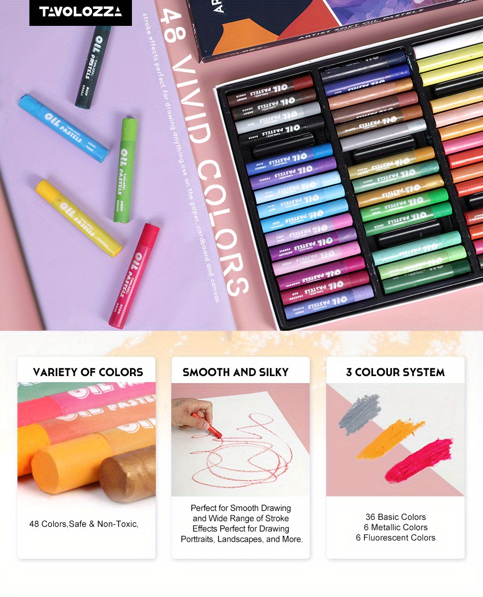 Paloura 48 colors soft oil pastels for kids & artists & professionals oil