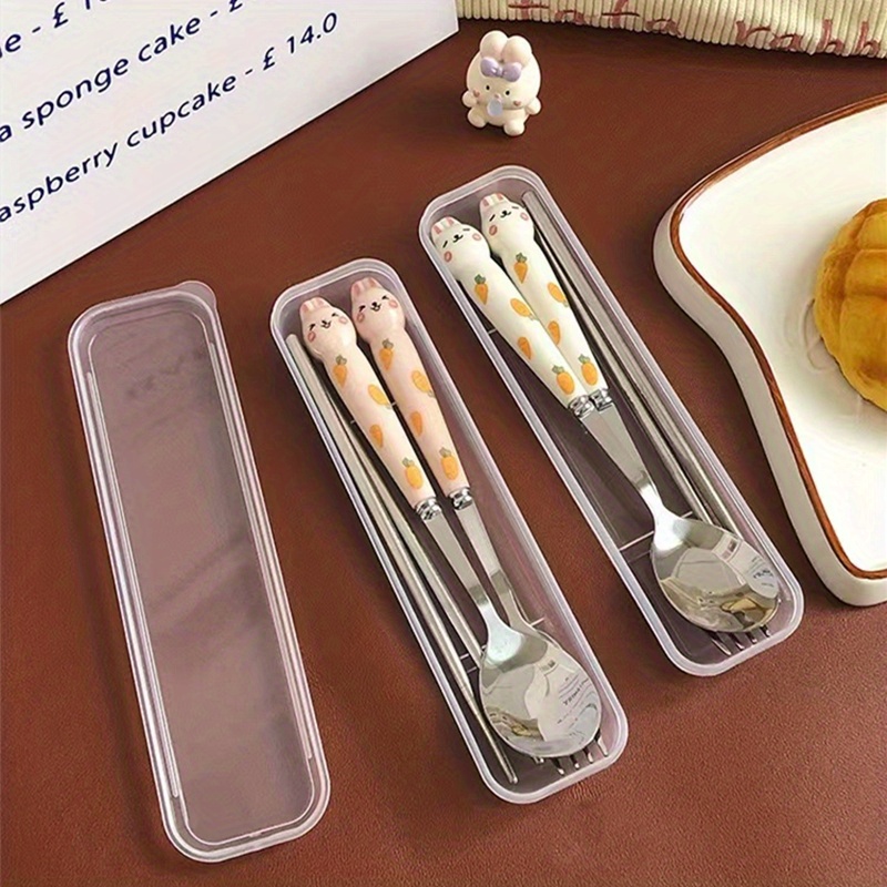 Stainless Steel Cat Claw Spoon And Fork Set With Storage - Temu