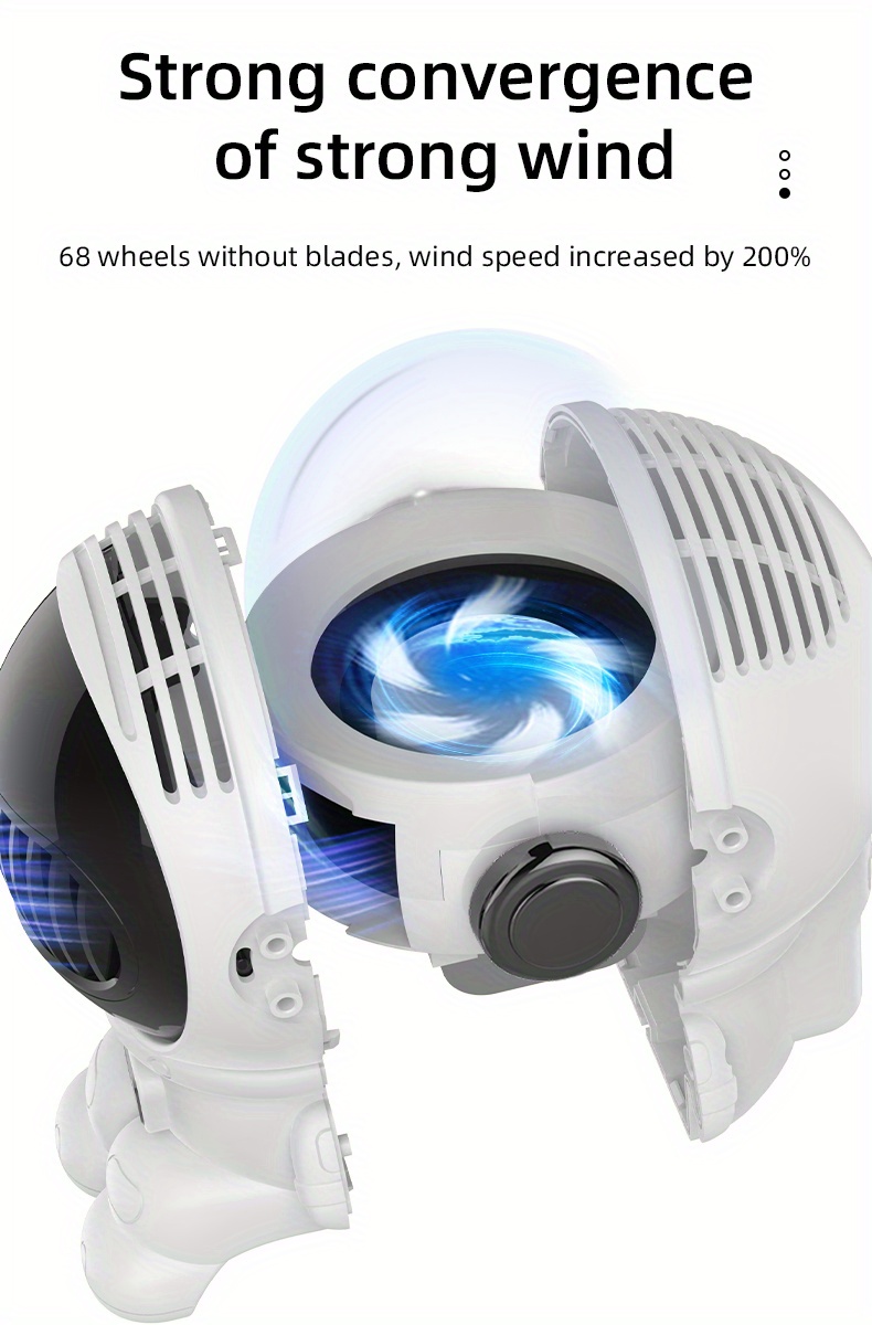 stroller fan astronaut usb charging student dormitory mute high wind portable multifunctional desktop small fan wireless bladeless fan anti hand pinch four wind speed angle adjustment low noise 4000ma large capacity and long battery life details 5