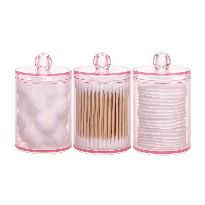 BTSKY Plastic Qtip Holder with Clear Lid, 2-Slot Cotton Swabs Dispenser  Pink