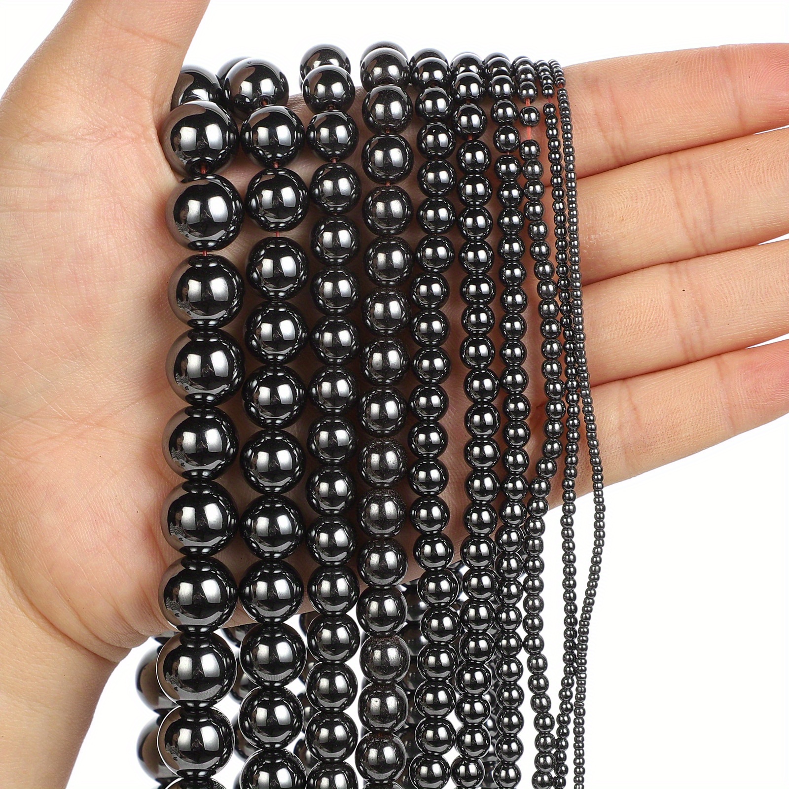 Black Gemstone Natural Stone Beads Bright Glossy Round - Temu