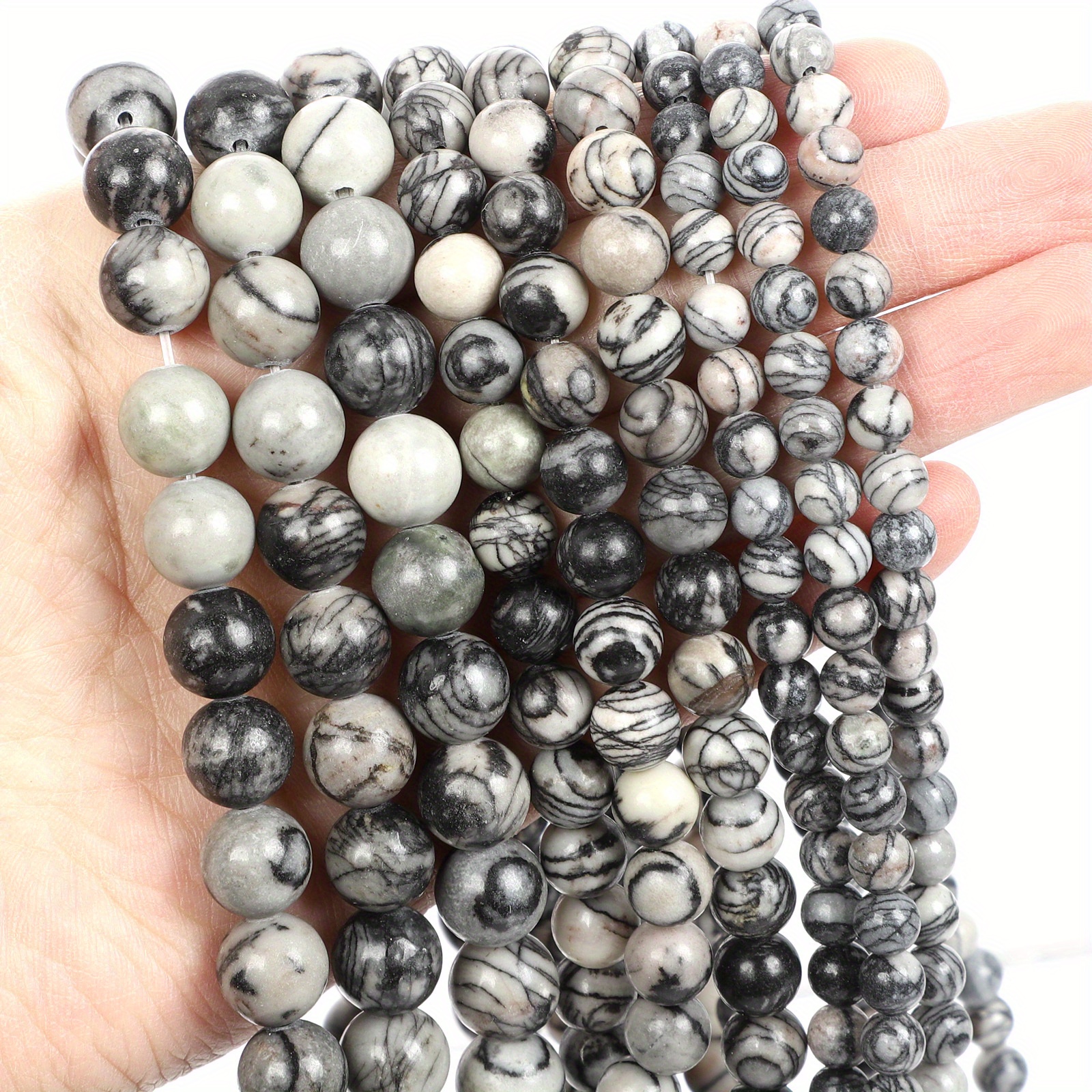 Natural Black Stone Beads Round Loose Beads For Jewelry Making DIY  Bracelets Accessories 4-12MM