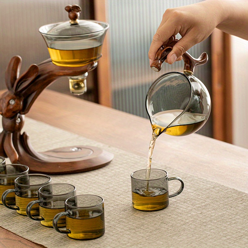 Vianté Luxury Tea Party Set. Complete with Automatic Tea Maker with Tea  Infuser for loose tea or tea bags. Ceramic serving set. Tea pot, tea cup  set and wooden tray. Excellent gift