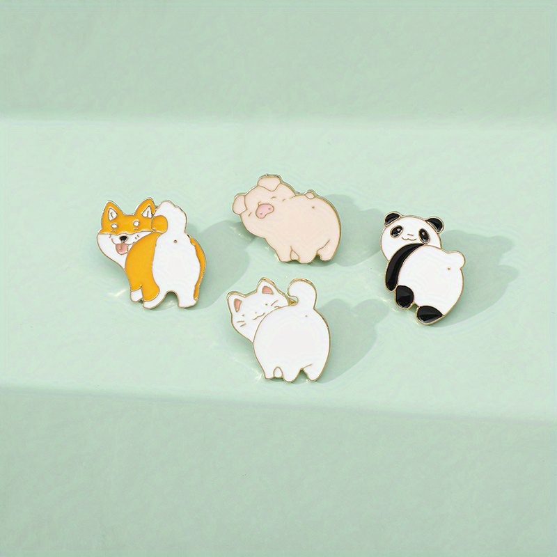 4pcs Creative Cartoon Cute Dog Cat Pig Panda DIY Metal Pin Badge Decorative  Accessories For Clothes Backpack Hat Holiday Party Gift Boys And Girls Acc