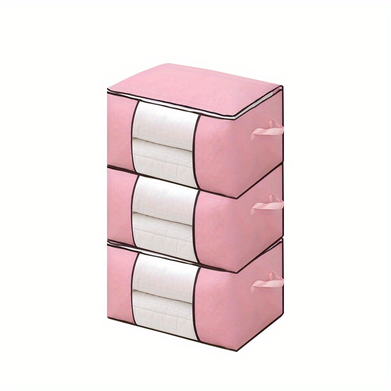 Unique Bargains Foldable Clothes Storage Bins Closet Organizers with  Reinforced Handles Blankets Bedding Pink