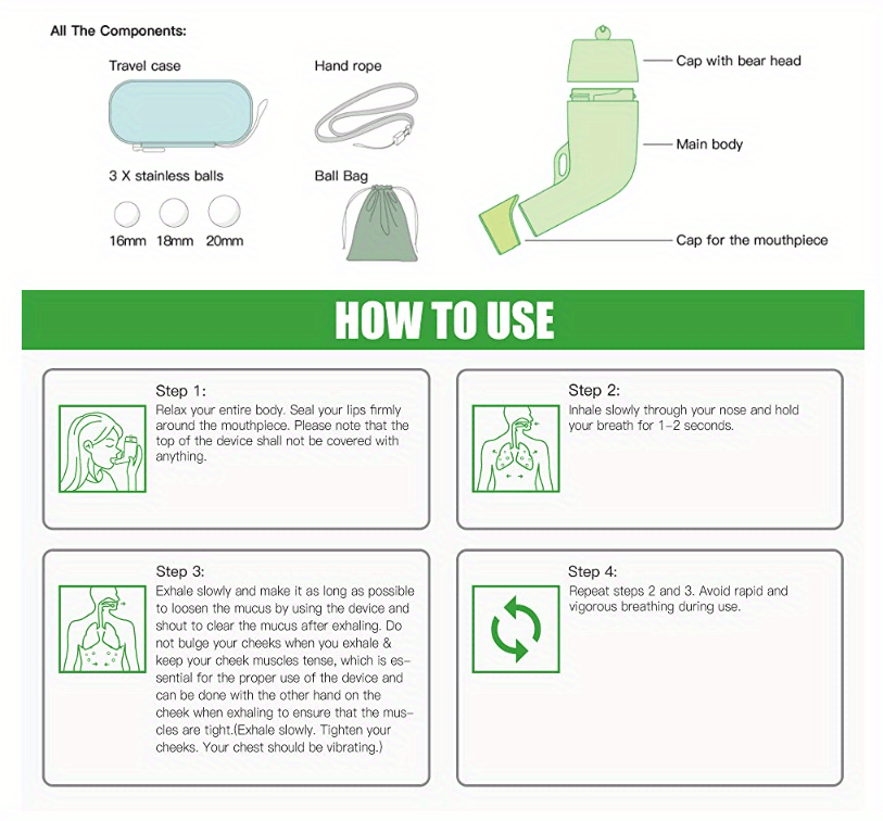 Lung Expansion Device, Mucus Clearance Device With 3 Stainless Steel