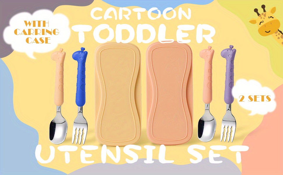 Cartoon Toddler Utensil Set, Kid Spoon And Fork Set, Stainless Steel Toddler  Safe Silverware Set For Children Self-feeding With Travel Carrying Case Bpa  Free - Temu