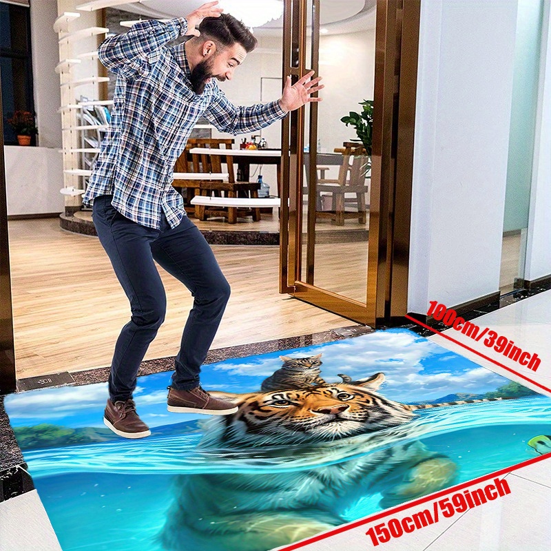 Tiger Cat Floor Mat Realistic Wild Animals Area Rug Non slip - Temu